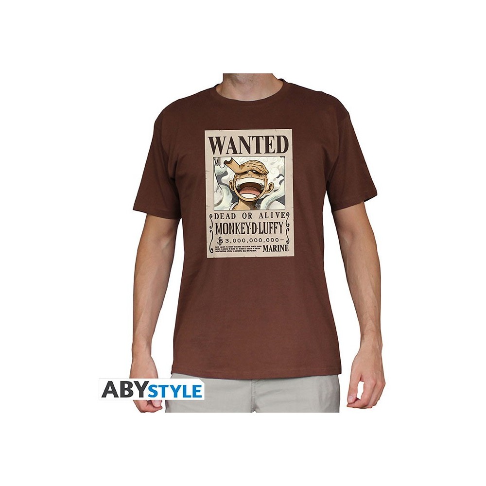 MAGLIA T-SHIRT WANTED MONKEY D. LUFFY GEAR 5 CHOCO TAGLIA L ABYSTYLE
