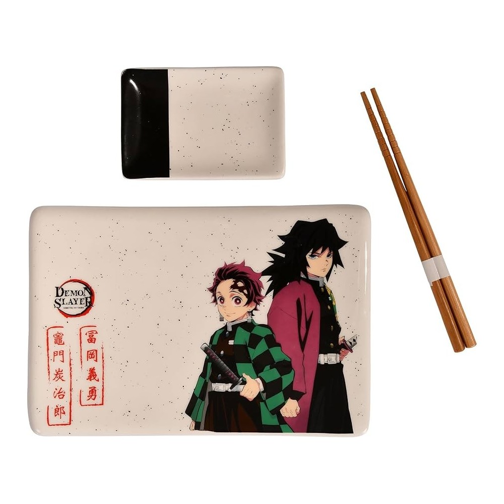 JUST FUNKY DEMON SLAYER TANJIRO GIYU CERAMIC SUSHI SET WITH CHOPSTICKS
