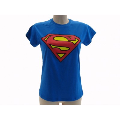 MAGLIA T SHIRT DONNA SUPERMAN LOGO BLU ROYAL