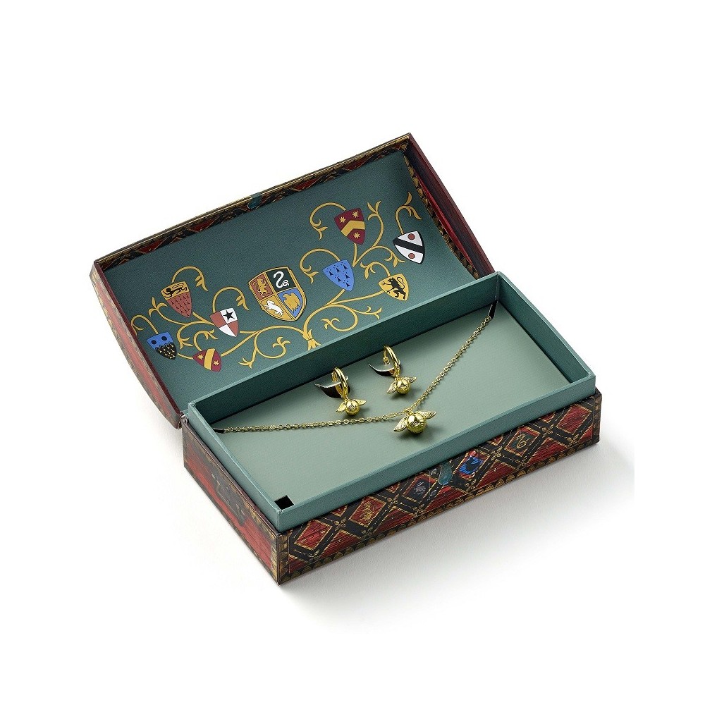 HARRY POTTER QUIDDITCH BOX BOCCINO D'ORO COLLANA E ORECCHINI CARAT