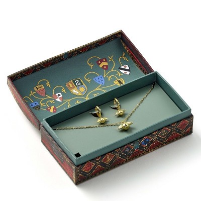 HARRY POTTER QUIDDITCH BOX BOCCINO D'ORO COLLANA E ORECCHINI CARAT