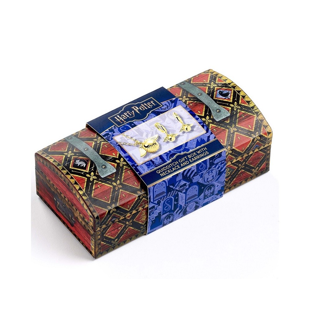 HARRY POTTER QUIDDITCH BOX BOCCINO D'ORO COLLANA E ORECCHINI CARAT