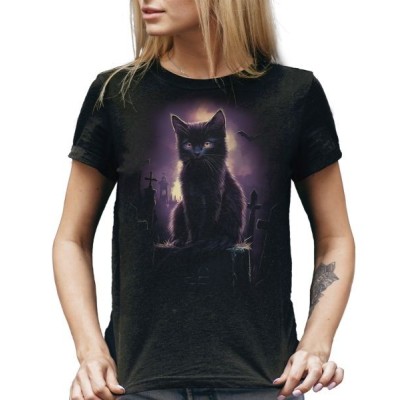 MAGLIA T SHIRT DONNA DARK EMBER GATTO CIMITERO