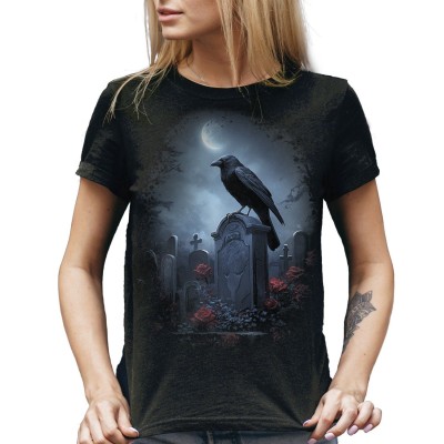 T SHIRT LADY DARK EMBER GRAVEYARD CROW