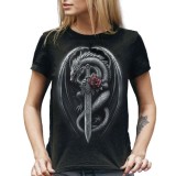 MAGLIA T SHIRT DONNA DARK EMBER DRAGO PUGNALE