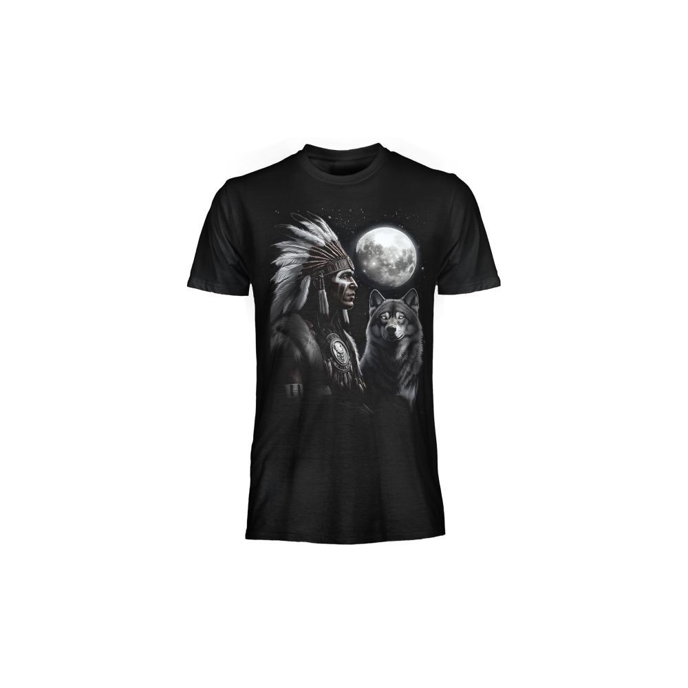 T SHIRT DARK EMBER GUITAR INDIAN CHIEF WOLF