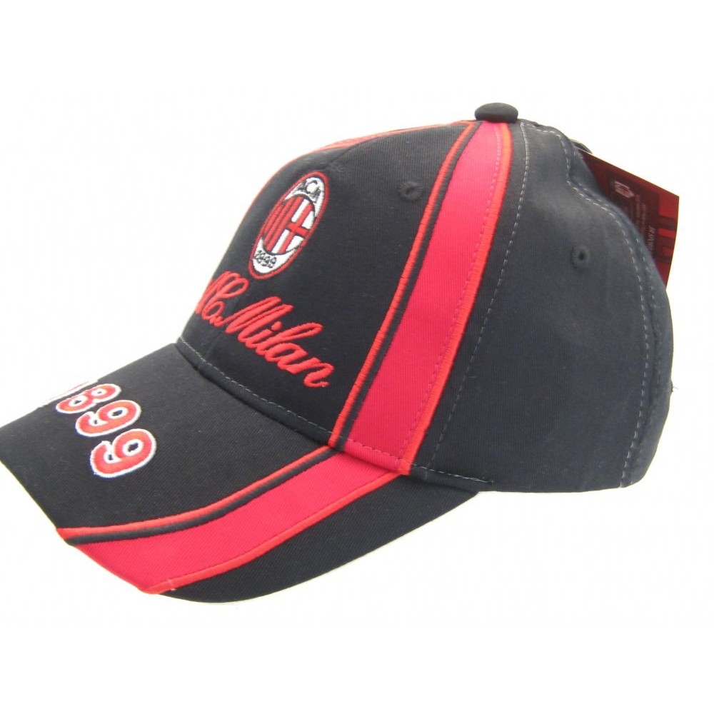 CAPPELLO BASEBALL CAP AC MILAN UFFICIALE NERO SCRITTA ROSSA