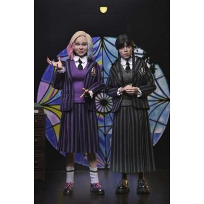 NECA WEDNESDAY ADDAMS & ENID NEVERMORE UNIFORM CLOTHED PVC 2-PACK ACTION FIGURES