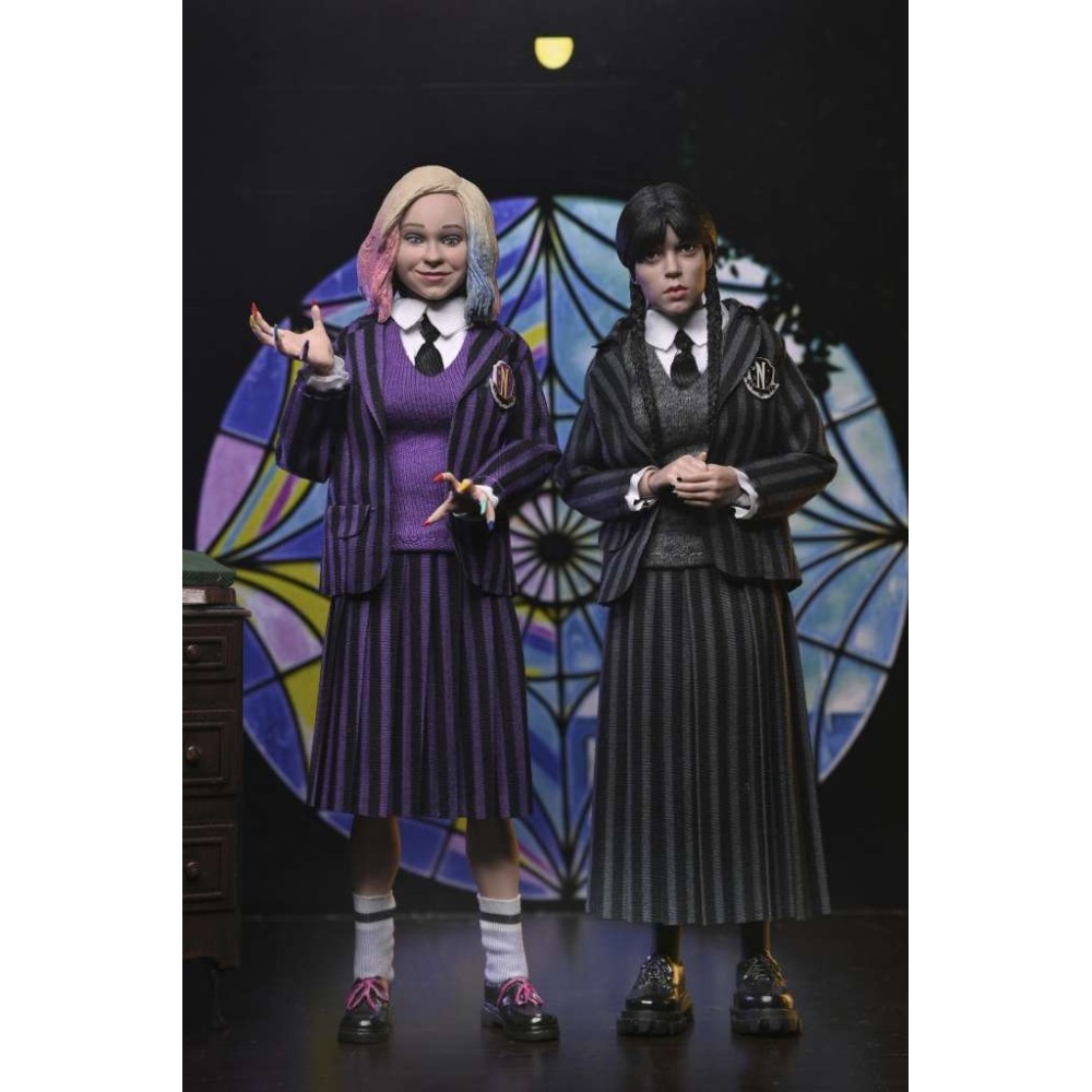 WEDNESDAY ADDAMS & ENID NEVERMORE UNIFORM CLOTHED ACTION FIGURE NECA
