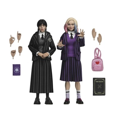 NECA WEDNESDAY ADDAMS & ENID NEVERMORE UNIFORM CLOTHED PVC 2-PACK ACTION FIGURES