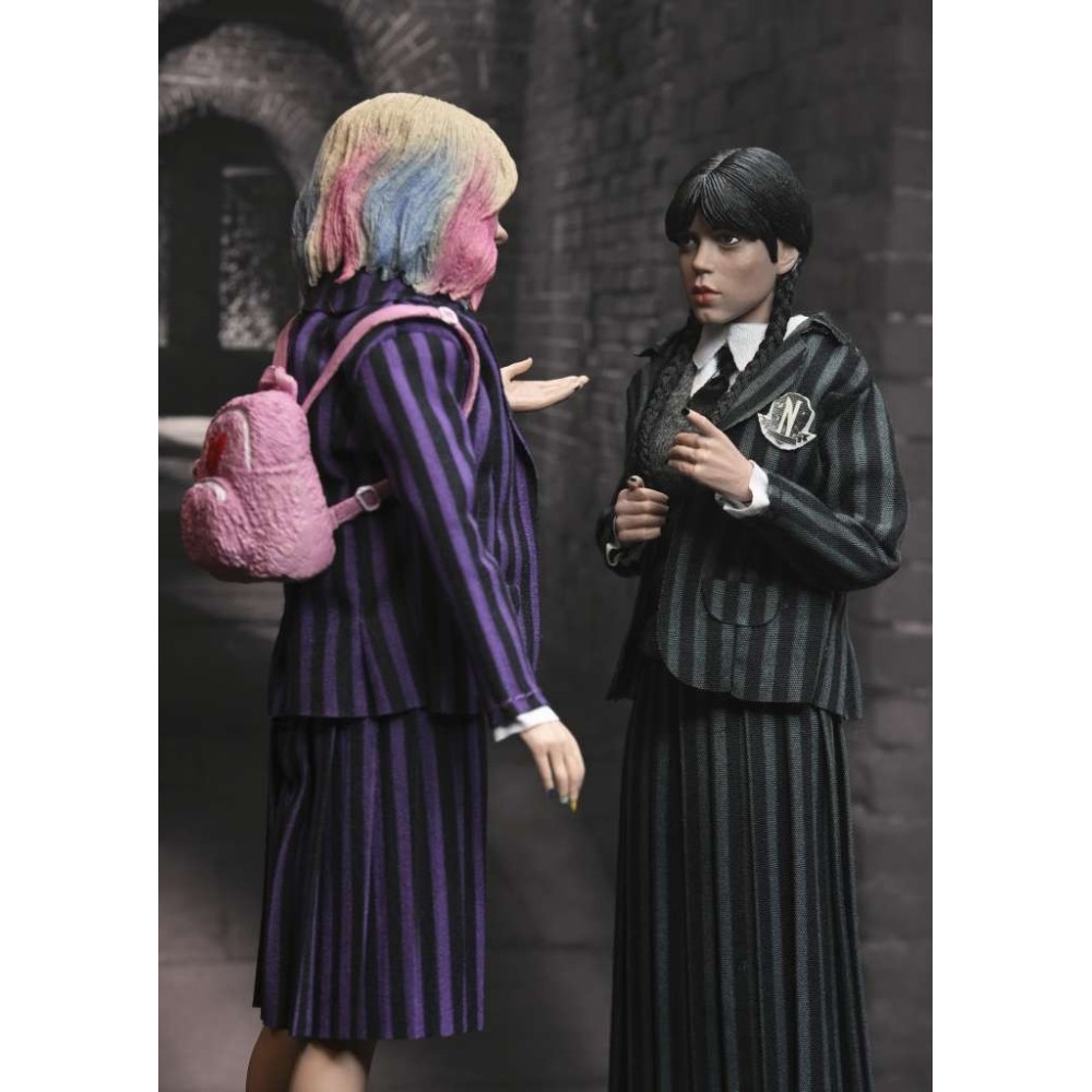 NECA WEDNESDAY ADDAMS & ENID NEVERMORE UNIFORM CLOTHED PVC 2-PACK ACTION FIGURES