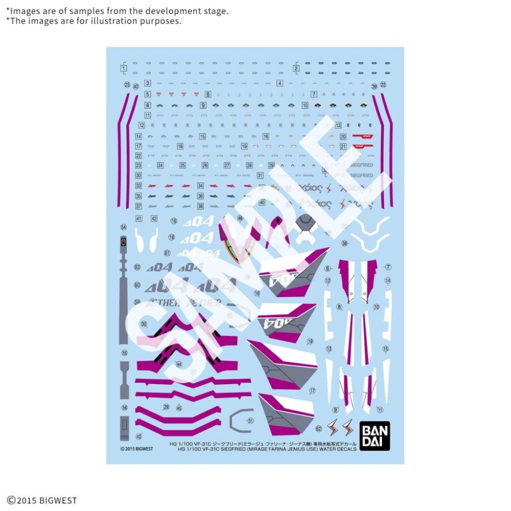 BANDAI HG HIGH GRADE VF-31C SIEGFRIED MIRAGE FARINA 1/100 WATER DECALS