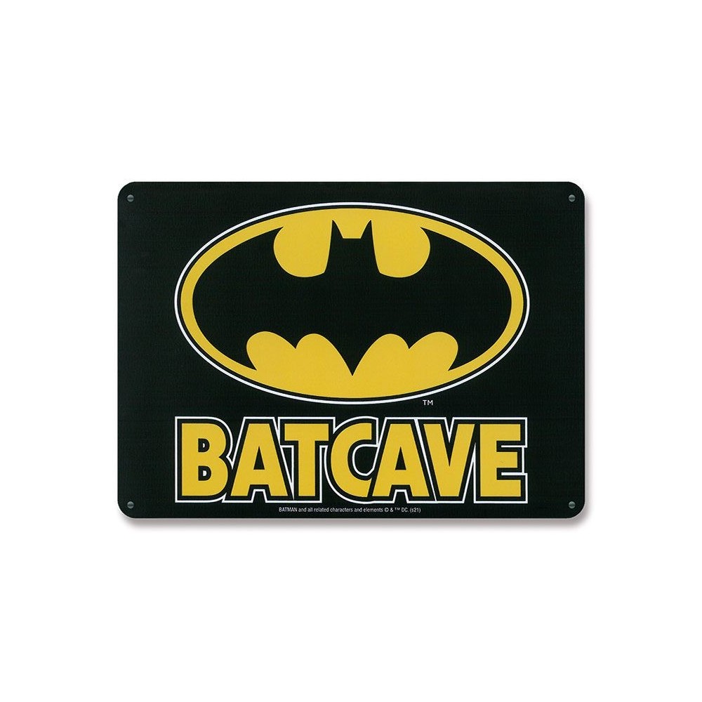LOGOSHIRT BATMAN LOGO BATCAVE TIN SIGN 15 X 21 CM