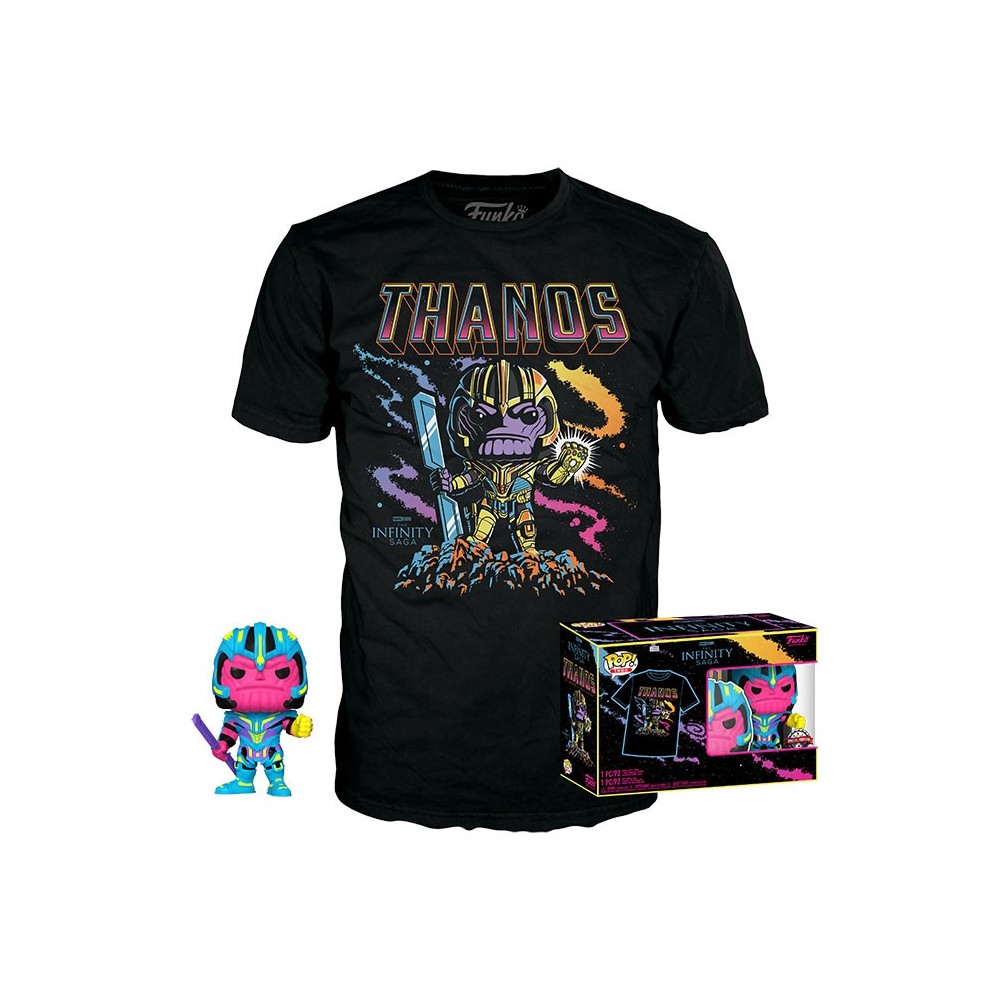 FUNKO POP! TEE MARVEL THANOS BLACKLIGHT FIGURE E TSHIRT TAGLIA S FUNKO