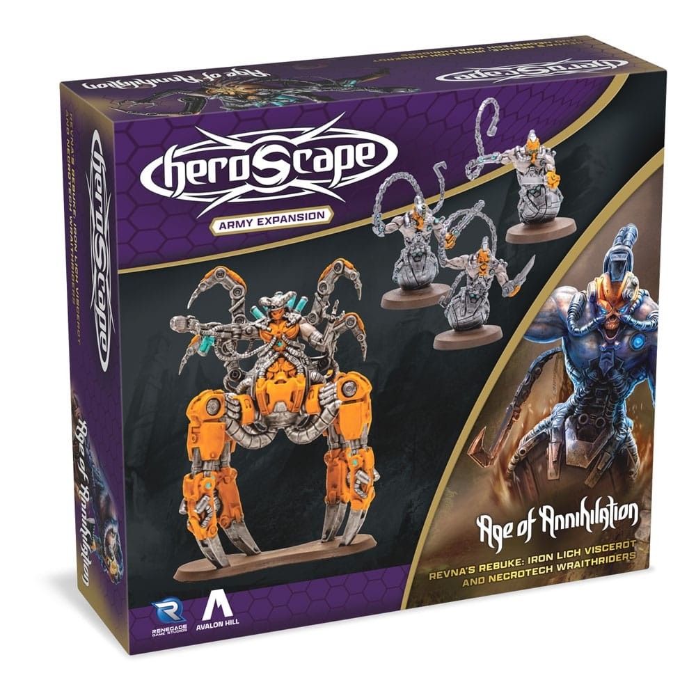 RENEGADE GAME STUDIOS HEROSCAPE AGE OF ANNIHILATION REVNA'S REBUKE IRON LICH VISCEROT AND NECROTECH WRAITHRIDERS ARMY EXPANSION