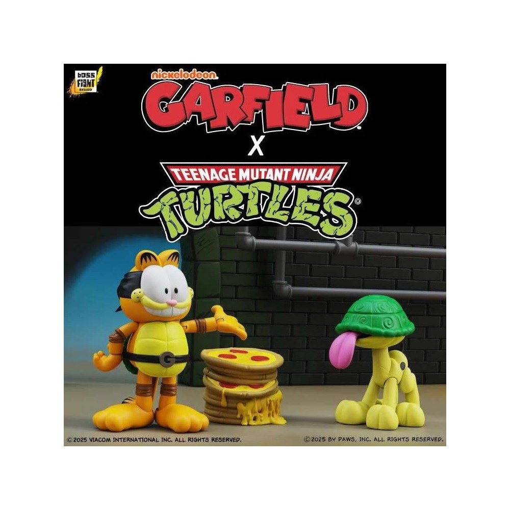 GARFIELD X NINJA TURTLES GARFELLO & SIDEKICK ODIE ACTION FIGURE BOSS FIGHT STUDIO