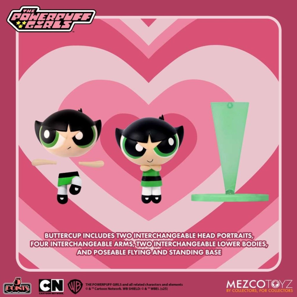 THE POWERPUFF GIRLS LE SUPERCHICCHE SET 5 POINTS ACTION FIGURE 4X SET MEZCO TOYS