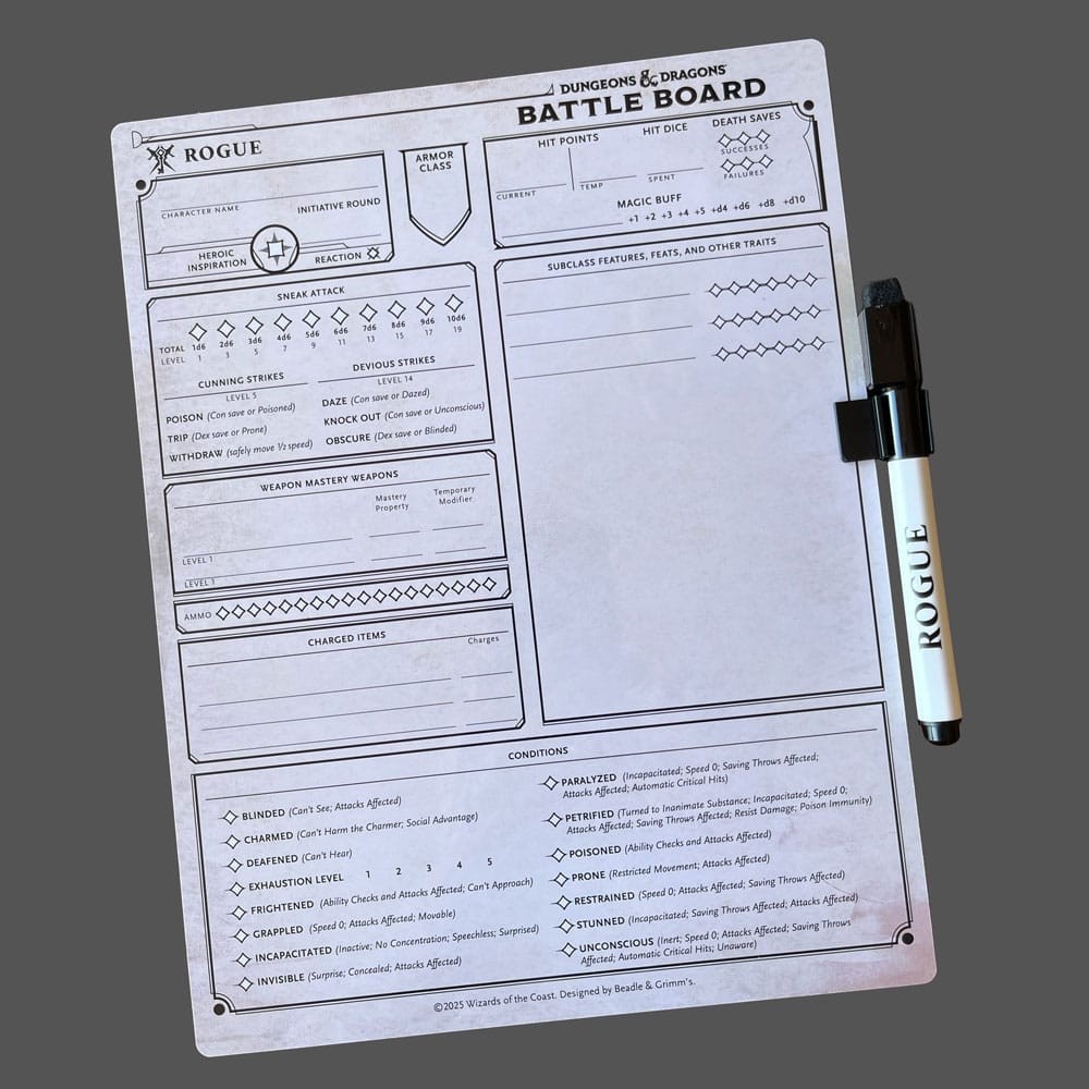 DUNGEONS AND DRAGONS ROGUE BATTLE BOARD SCHEDA PERSONAGGIO BEADLE AND GRIMM'S