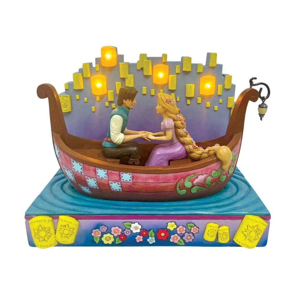 ENESCO TANGLED RAPUNZEL AND FLYNN ON BOAT STATUE FIGURE WITH LED