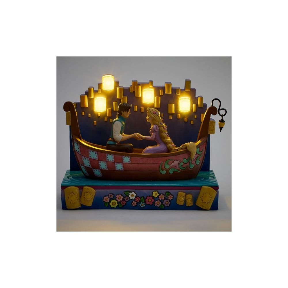 ENESCO TANGLED RAPUNZEL AND FLYNN ON BOAT STATUE FIGURE WITH LED