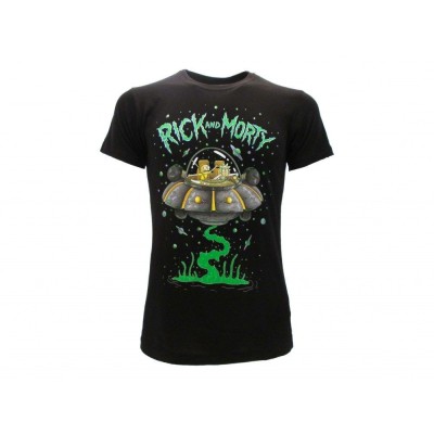 MAGLIA T SHIRT RICK AND MORTY NAVICELLA UFO NERA