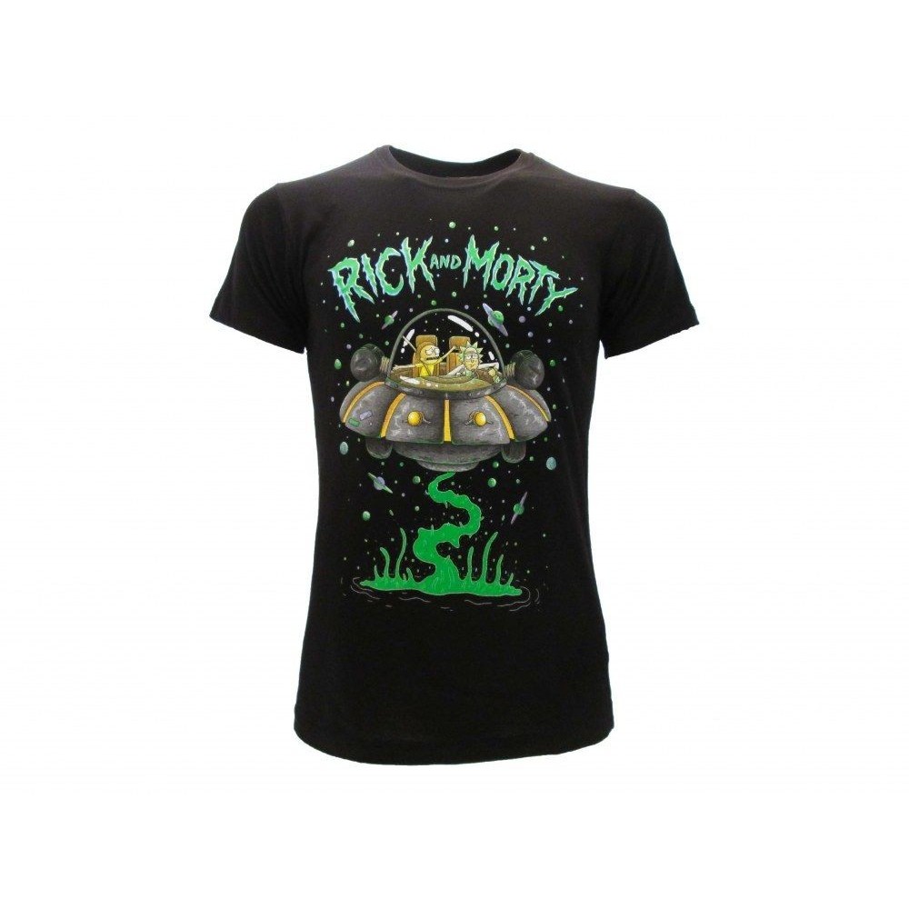 MAGLIA T SHIRT RICK AND MORTY NAVICELLA UFO NERA