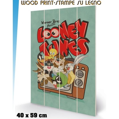 LOONEY TUNES RETRO TV WOOD PRINT STAMPA SU LEGNO 40 X 60 CM PYRAMID INTERNATIONAL