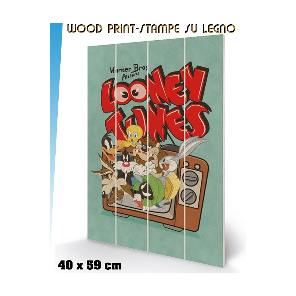 LOONEY TUNES RETRO TV WOOD PRINT STAMPA SU LEGNO 40 X 60 CM PYRAMID INTERNATIONAL