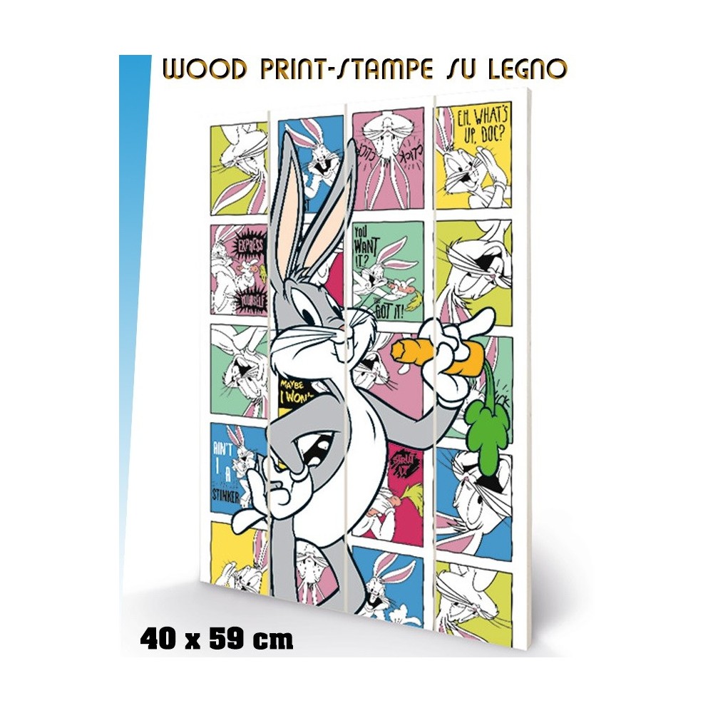 LOONEY TUNES BUGS BUNNY WOOD PRINT STAMPA SU LEGNO 40 X 60 CM PYRAMID INTERNATIONAL