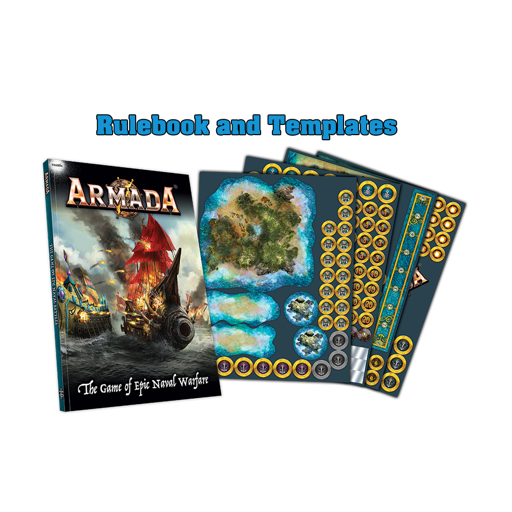 MANTIC ARMADA REGOLAMENTO RULEBOOK AND TEMPLATES GIOCO DA TAVOLO